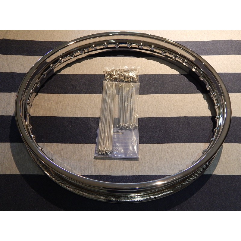 Ensemble Jante Chromé Anglaise et Rayons Pour BSA B33, M20, M21, A10, A65, B44 (Roue Avant)