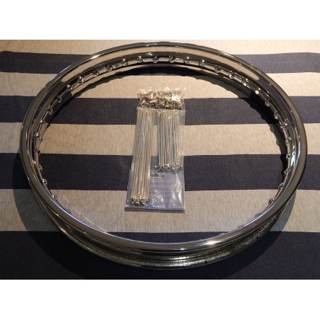 Ensemble Jante Chromé Anglaise et Rayons Pour BSA B33, M20, M21, A10, A65, B44 (Roue Avant)
