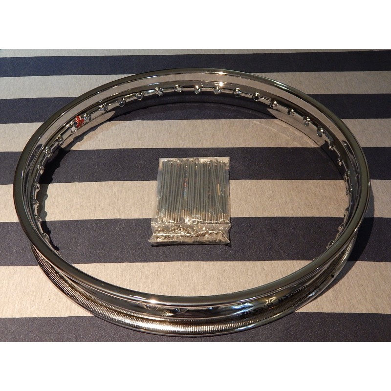 Ensemble Jante Chromé Anglaise et Rayons Pour  BSA A65 Spitfire et Goldstar Clubman (Roue Avant)