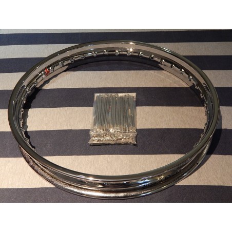 Ensemble Jante Chromé Anglaise et Rayons Pour  BSA A65 Spitfire et Goldstar Clubman (Roue Avant)