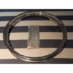Ensemble Jante Chromé Anglaise et Rayons Pour  BSA B25 C25 et B44 Shooting Star (Roue Arrière)