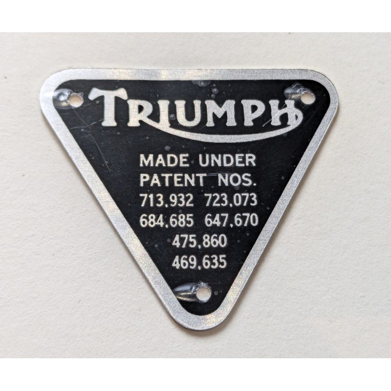 Plaque de Brevet de Carter de Distribution AVEC DÉFAUT Triumph Finition Aluminium