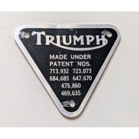 Plaque de Brevet de Carter de Distribution AVEC DÉFAUT Triumph Finition Aluminium