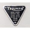 Plaque de Brevet de Carter de Distribution AVEC DÉFAUT Triumph Finition Aluminium