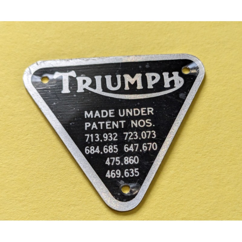 Plaque de Brevet de Carter de Distribution AVEC DÉFAUT Triumph Finition Aluminium