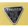 Plaque de Brevet de Carter de Distribution AVEC DÉFAUT Triumph Finition Aluminium