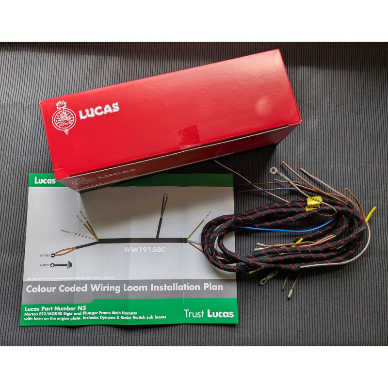 Faisceau Électrique Lucas pour Norton ES2 et Modèle 50 Cadre Rigide ou Coulissant Montage Klaxon au Moteur