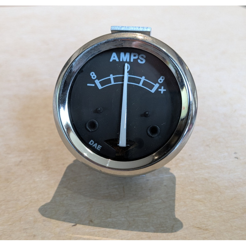 Ampèremètre Replique Lucas 1 3/4 Pouces / 45mm, Fond Noir, 8-0-8 Ampères