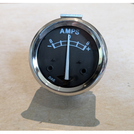 Ampèremètre Replique Lucas 1 3/4 Pouces / 45mm, Fond Noir, 8-0-8 Ampères