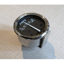 Ampèremètre Replique Lucas 1 3/4 Pouces / 45mm, Fond Noir, 12-0-12 Ampères