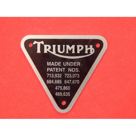 Plaque de Brevet de Carter de Distribution Triumph Finition Aluminium