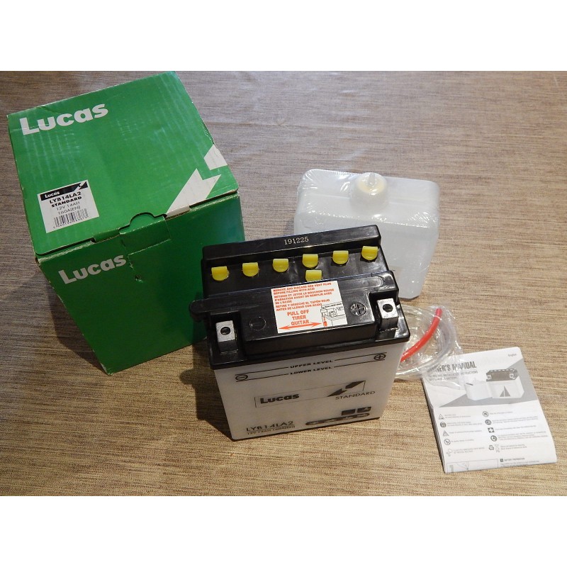 Batterie 12V Authentique Lucas, modèle YB14L-A2, Norton, Triumph, BMW et Motos Japonaises