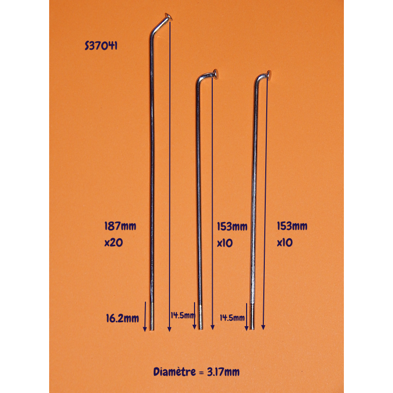 Jeu de 40 Rayons et Écrous en Inox pour Moyeu Conique 7 Pouces BSA  et Triumph