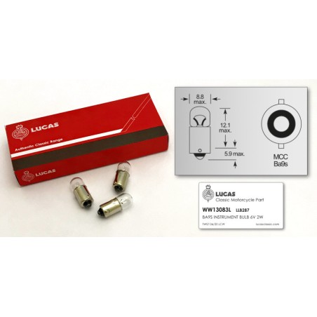 Ampoule 6V 2W BA9S Pour Compteur ou Compte Tours